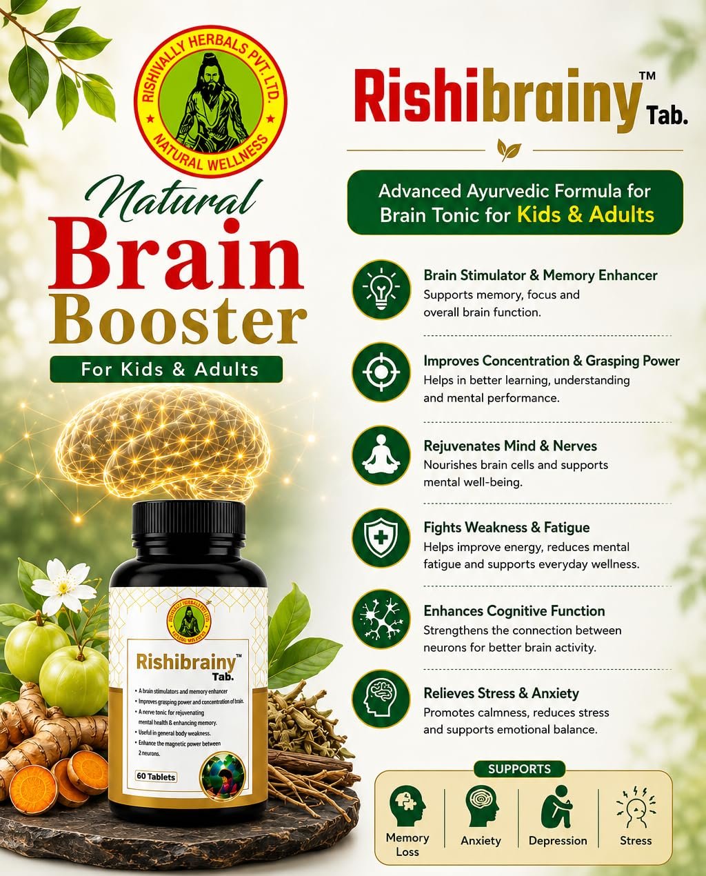 Rishivally Herbals Rishibrainy Tablets | Brain Booster | Brain Tonic | Helps in Hypertension - Image 2